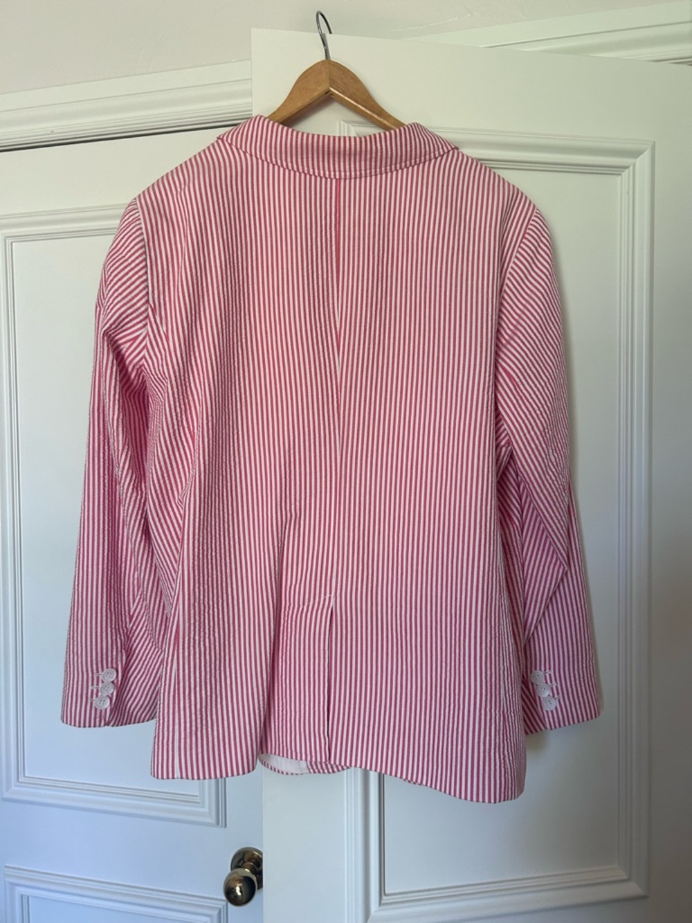 Talbots Pink and White Striped Cotton Blazer - Picture 2 of 10
